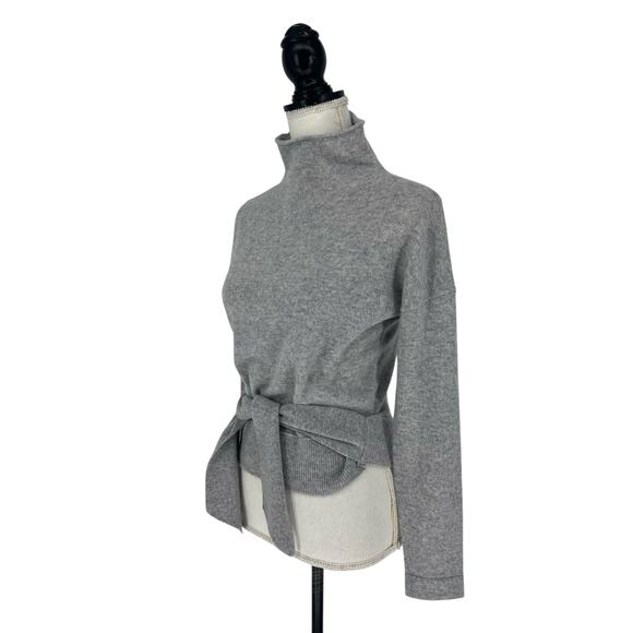 Forte Cashmere Gray Turtleneck Tie Front Cashmere Sweater - Picture 4 of 8